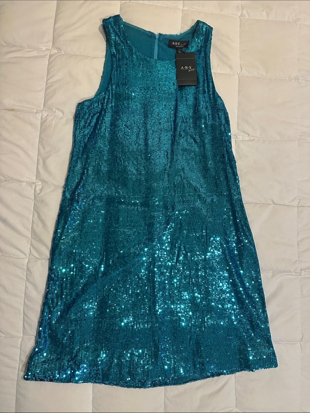 ABS Allen Schwartz Teal Sequin Sleeveless Shift Dress